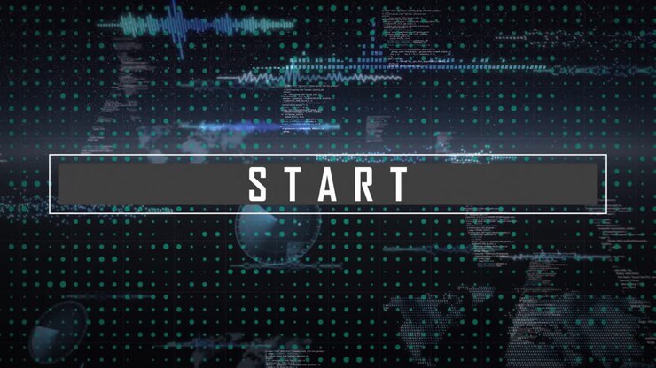 Animation of digital data processing over start text