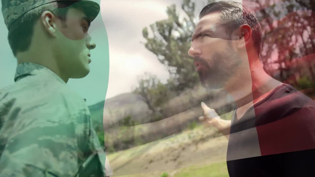 animación de la bandera de italia sobre los soldados