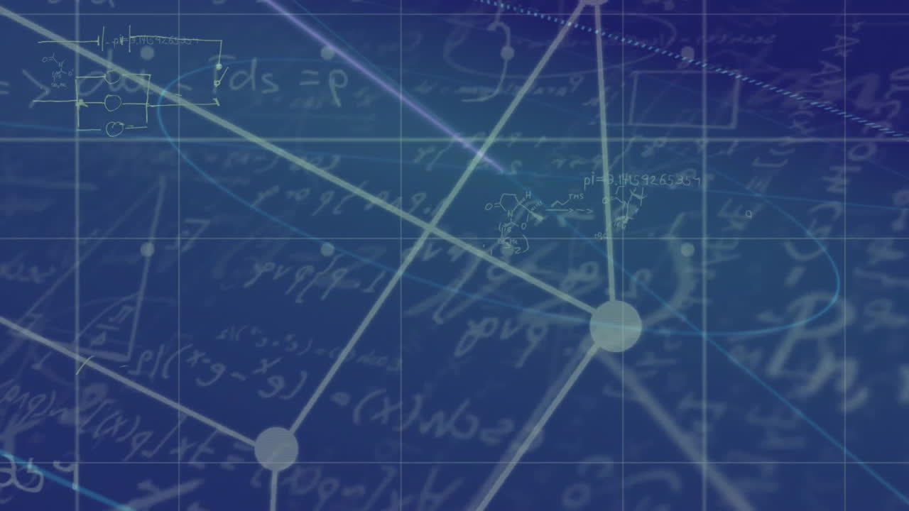 파란색 배경에 수학적 방정식 위에 모양의 애니메이션