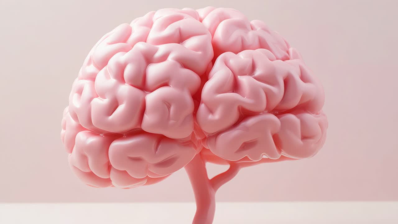 Pink artificial brain branching, sprouting neural connections on white surface against soft pink backdrop, symbolizing cognitive development and innovative thinking