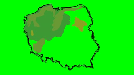poland drawing colored map on green screen isolated whiteboard