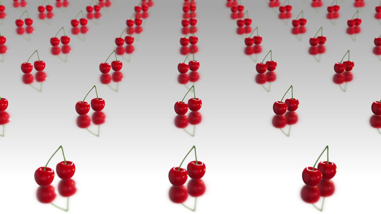 Red cherries on white background loopable animated video.