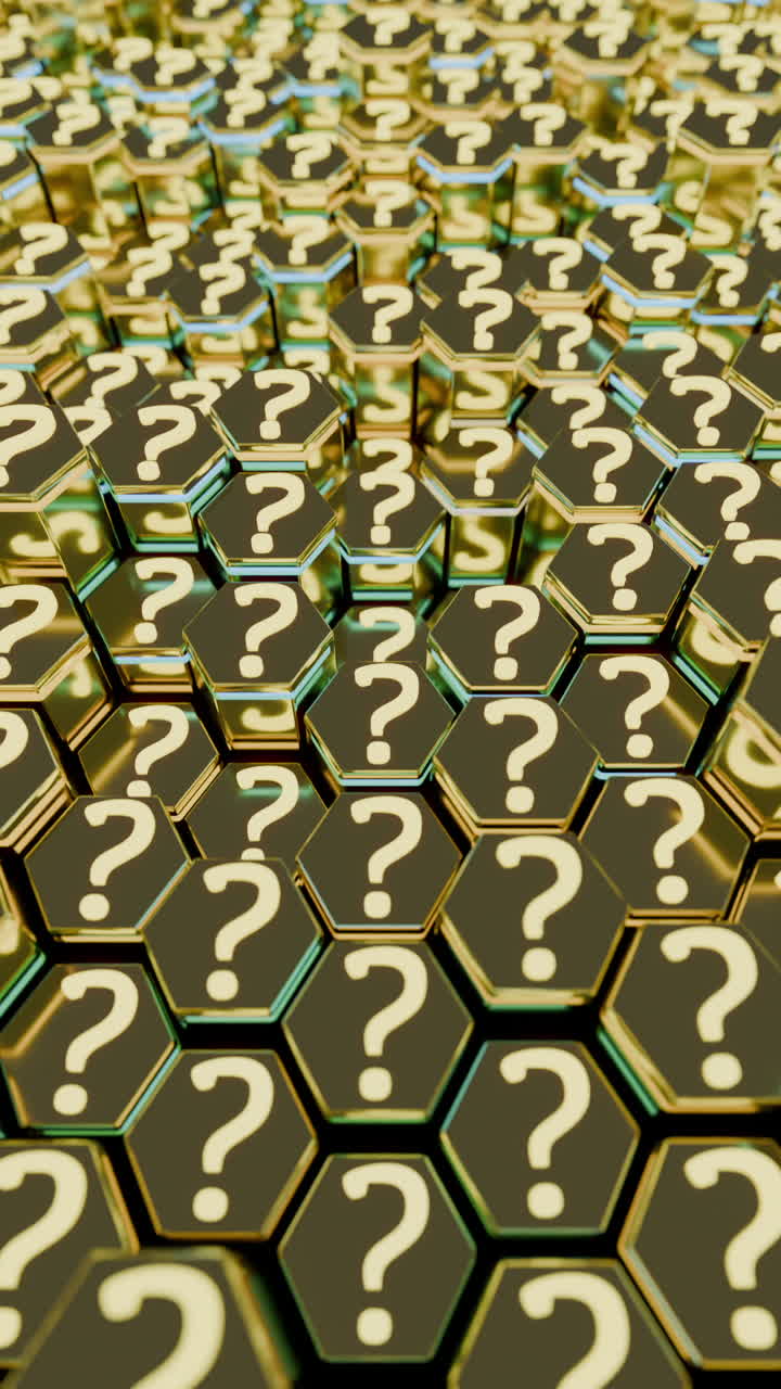 Punti interrogativi su esagoni dorati che rappresentano molti dubbi.