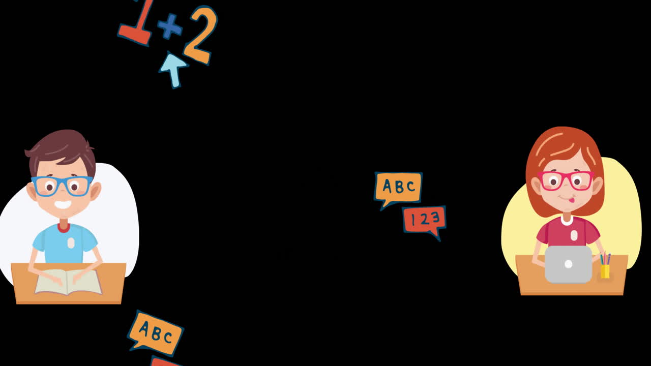 검은색 배경에 있는 학생 아이콘의 애니메이션