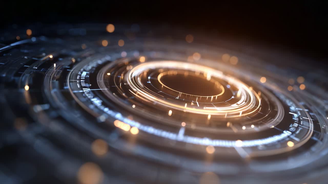 Futuristic Digital Circles with Glowing Lights and Patterns Representing Advanced Technology and Circuits in an Abstract Background