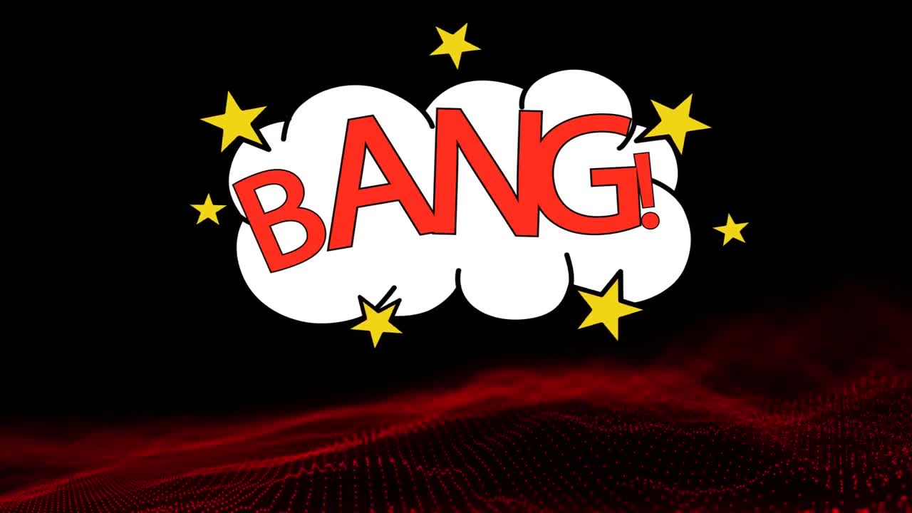 animación de texto de bang sobre puntos de luz en fondo negro