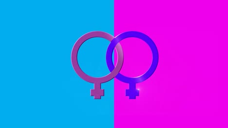 Zwei-Verbundene-Weibliche-Symbole-Auf-Rosa-Und-Blauem-Hintergrund