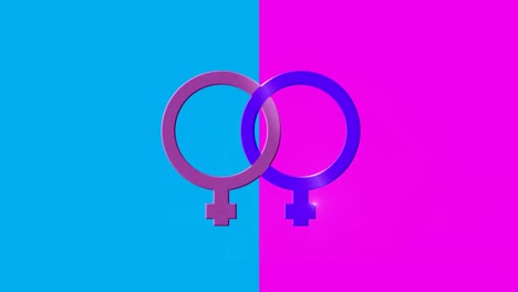 dos símbolos femeninos unidos en fondo rosa y azul