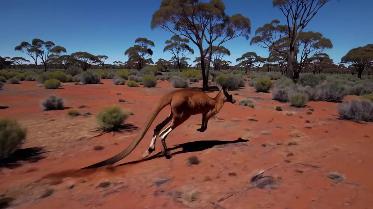 Punainen kenguru loikkimassa Australian takamailla