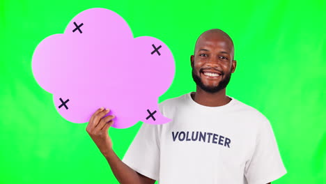 speech bubble, mockup and a black man volunteer