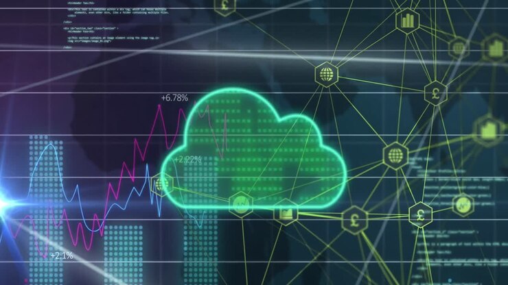 Animation of cloud, data processing over connections