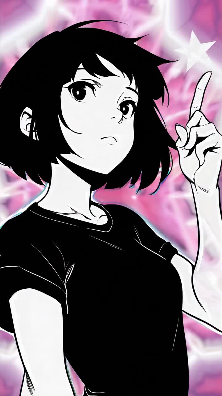 Anime-style illustration of a confident character pointing at a star, with a low-angle view