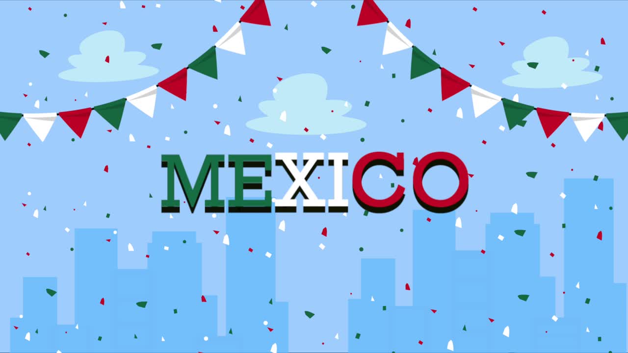 mexico lettering celebration animation with garlands