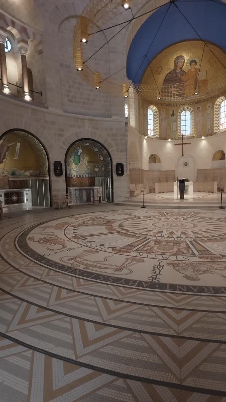 Dormition Abbey interior in Jerusalem, Israel. Slow motion.