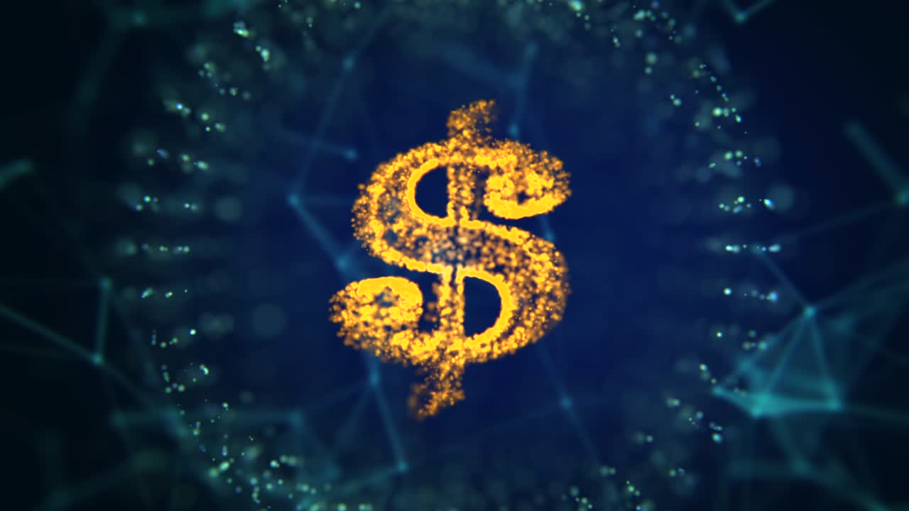 vídeo em 4k do símbolo do dólar em fundo azul.