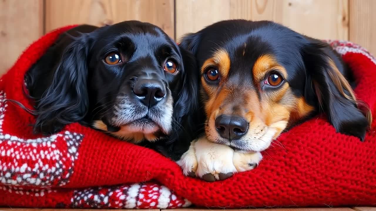dos perros acostados en una manta roja