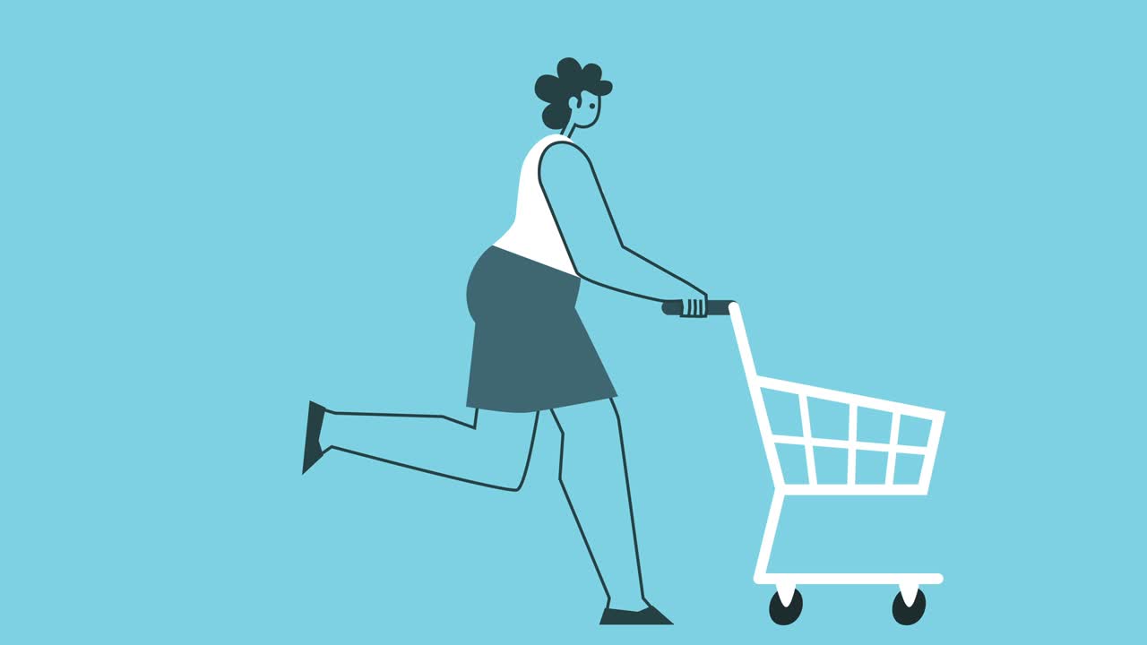 그래픽 디자인 대담한 여성 캐릭터 쇼핑 카트 고립 루프 2d 애니메이션