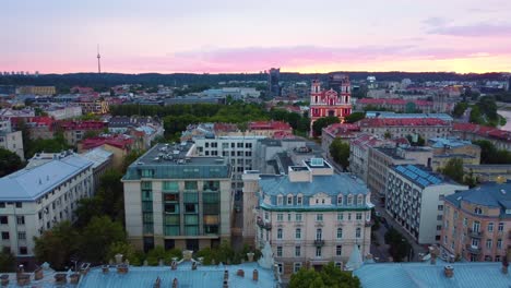 high altitude aerial view somewhere in the middle of the vilnius town, lithuania