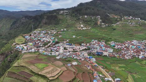 hilltop settlements surrounded by vast green landscapes captured in daylight