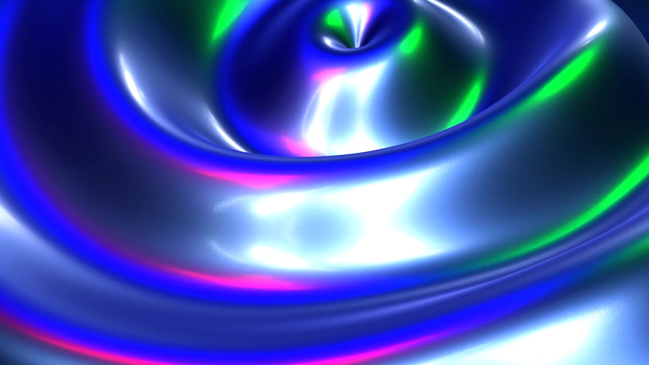Glossy blue liquid waves with vibrant neon light reflections