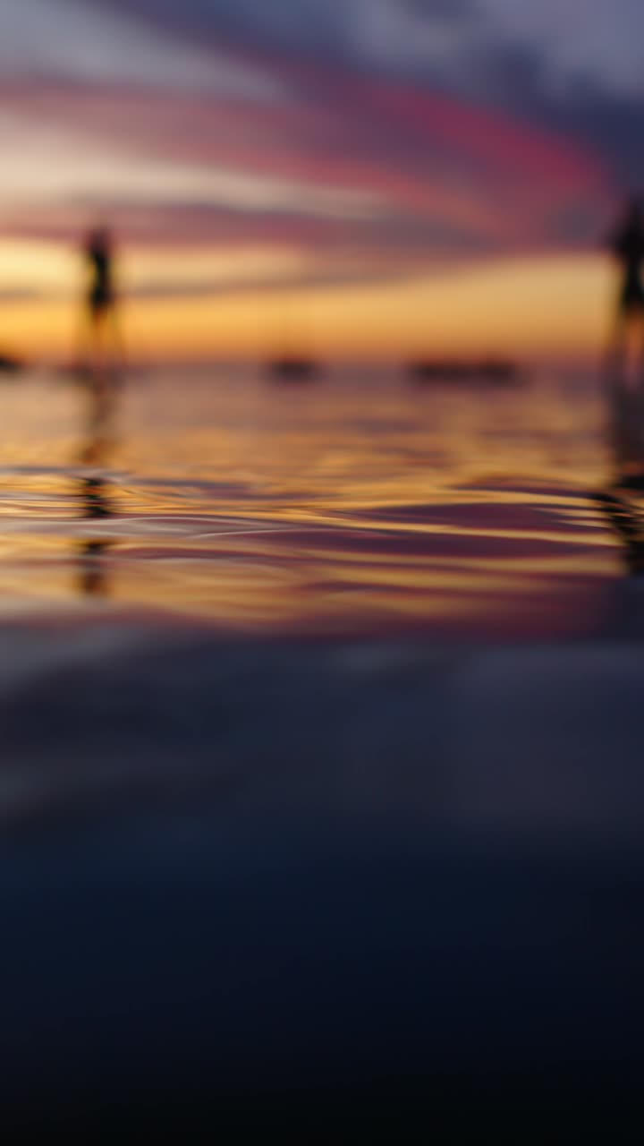 gente en el agua al atardecer
