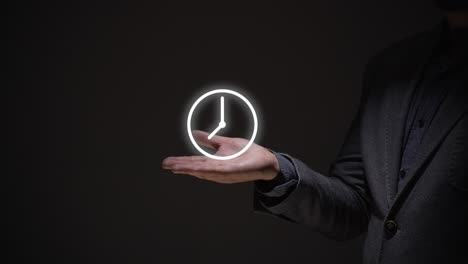 time management. a business person hand shows a clock. productivity concept