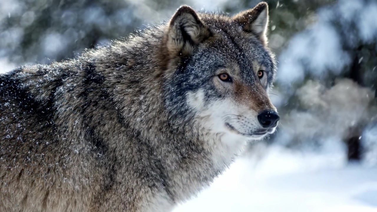 Majestic Wolf in a Snowy Wilderness: A Close-Up of Nature’s Resilient Hunter Showcasing Grace and Strength Amidst a Winter Wonderland Landscape