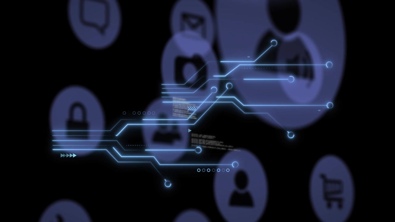 Animation of data processing over media icons