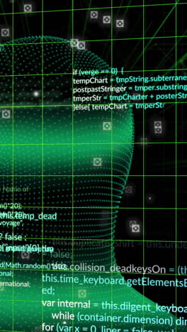 animación del procesamiento de datos y cabeza digital sobre fondo negro
