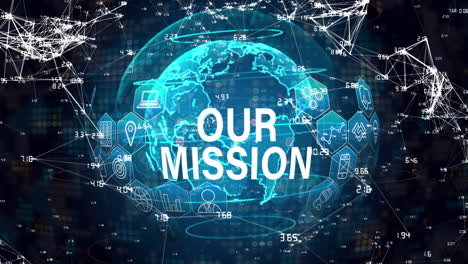 animation of our mission text over globe and data processing