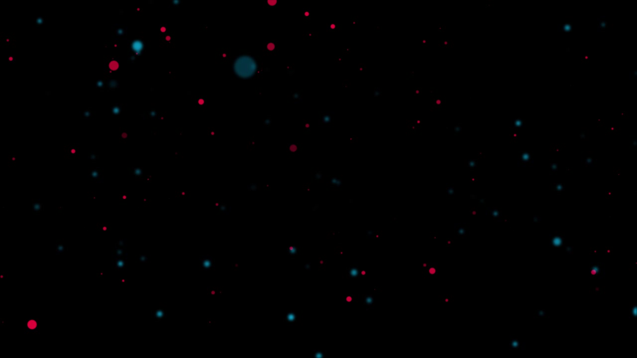Abstract Floating Red and Blue Particles on Black Background