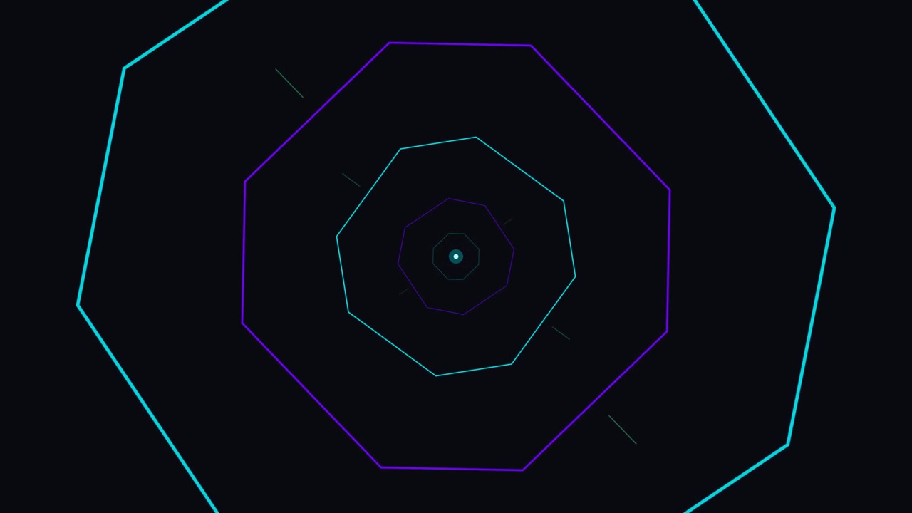 Abstract Tunnel of Pulsing Neon Geometric Shapes