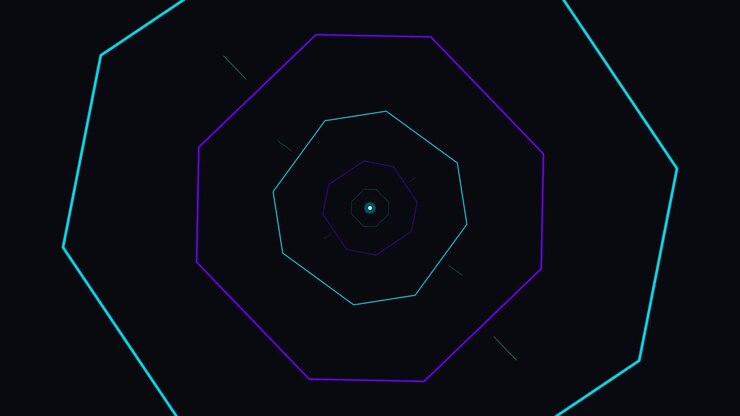 Abstract Tunnel of Pulsing Neon Geometric Shapes