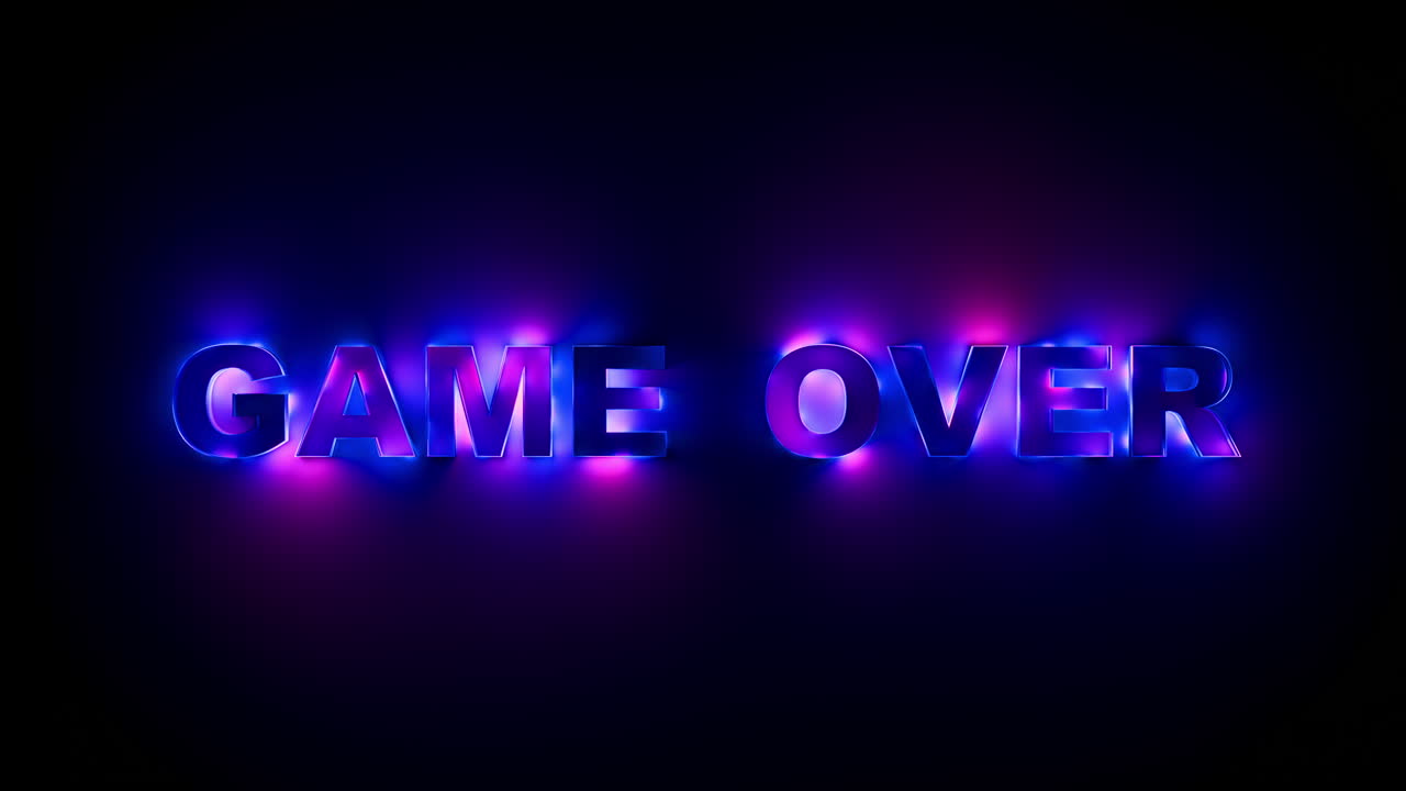 Game Over Neon Glowing Text Loop with Electric Gradient Light Motion. Looped animation. 3D rendering