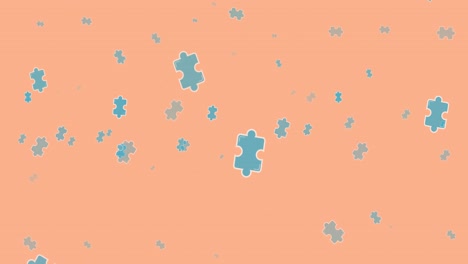 animación de piezas púrpuras del rompecabezas que caen sobre un fondo naranja