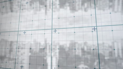 cityscape silhouette overlaying grid, creating urban planning animation concept