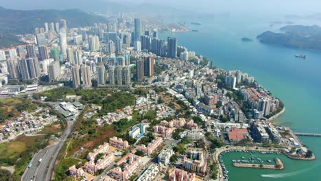 Aerial-view-over-Shenzhen-coastline-on-a-beautiful-clear-day