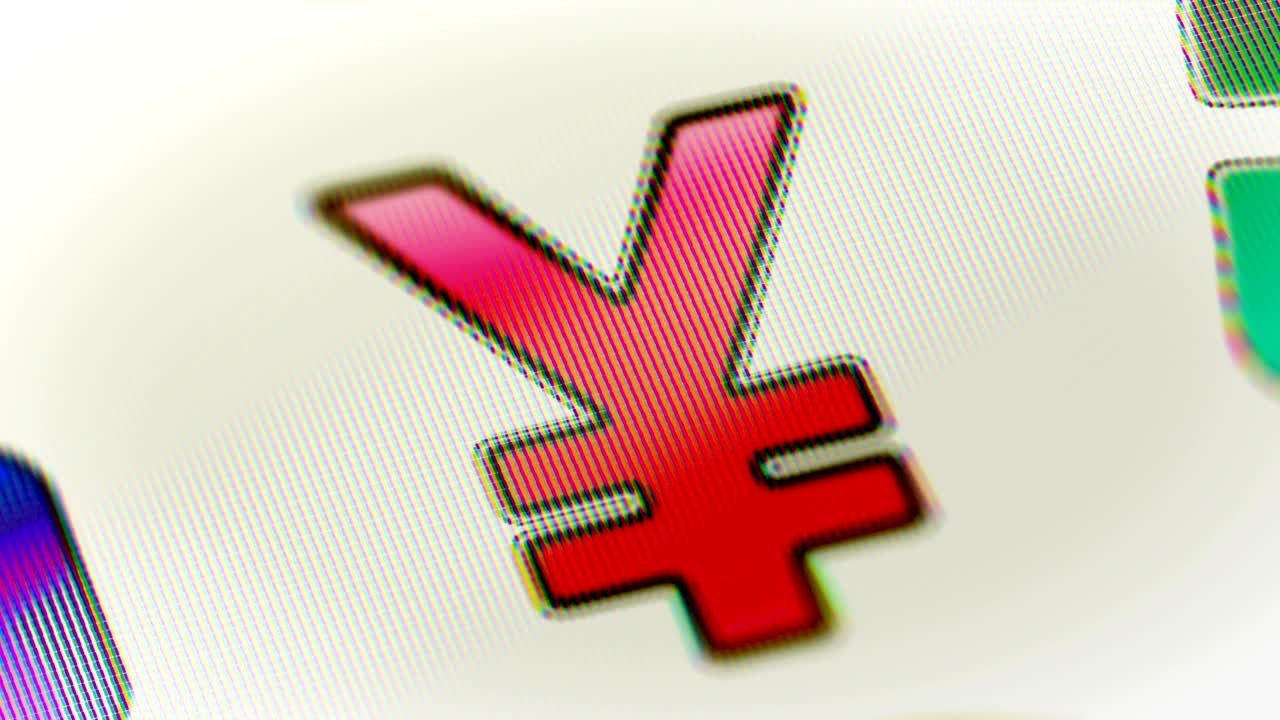 Yen icon on the screen. Looping.