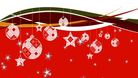 animation of christmas decorations on red background