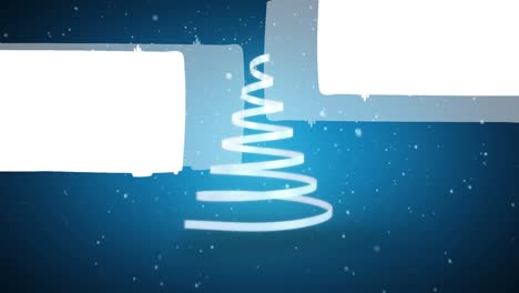 Animation-Eines-Weihnachtlichen-Weißen-Bandes,-Das-Einen-Weihnachtsbaum-Auf-Blauem-Hintergrund-Bildet