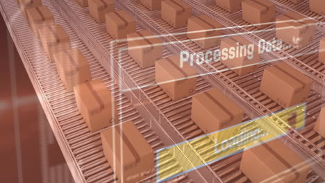 animación del procesamiento de datos sobre cajas de cartón en cintas transportadoras