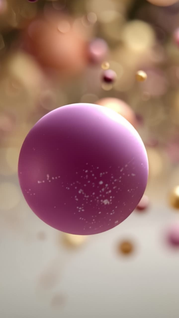 Vista Macroscopica Astratta e Colorata di Sfere Fluttuanti che Rappresentano Molecole in uno Sfondo Dinamico di Luci Bokeh Soffuse e Sfumature