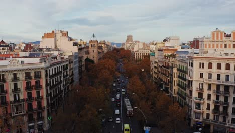 aerial view of passeig de gràcia, barcelona in autumn