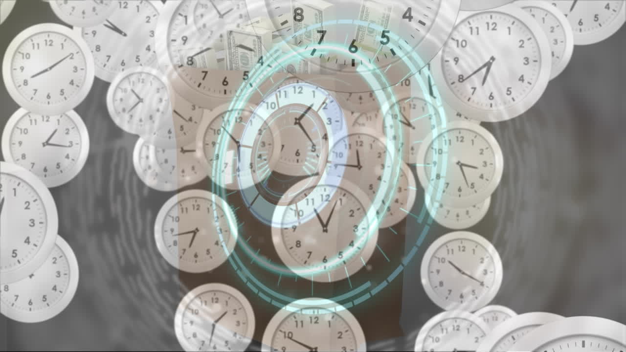 미국 달러 지폐 와 시계 의 타이킹 을 스캔 하는 스 ⁇  의 애니메이션