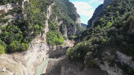 Congost-de-Mont-Rebei-Canyon-at-Ager,-Catalonia-and-Aragon,-Spain---Aerial-4k