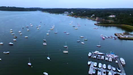 Aerial-dolly-right-to-left-drone-footage-over-Hingham-Harbor-MA