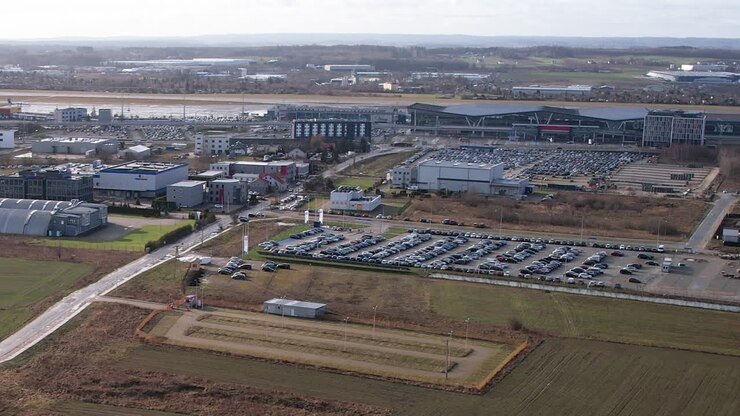 Gdansk Airport, Poland. Aerial sideways
