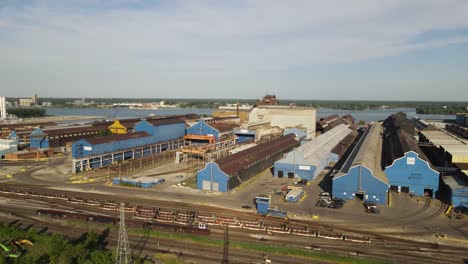 Massive-industrial-building-complex-in-Michigan,-aerial-drone-view