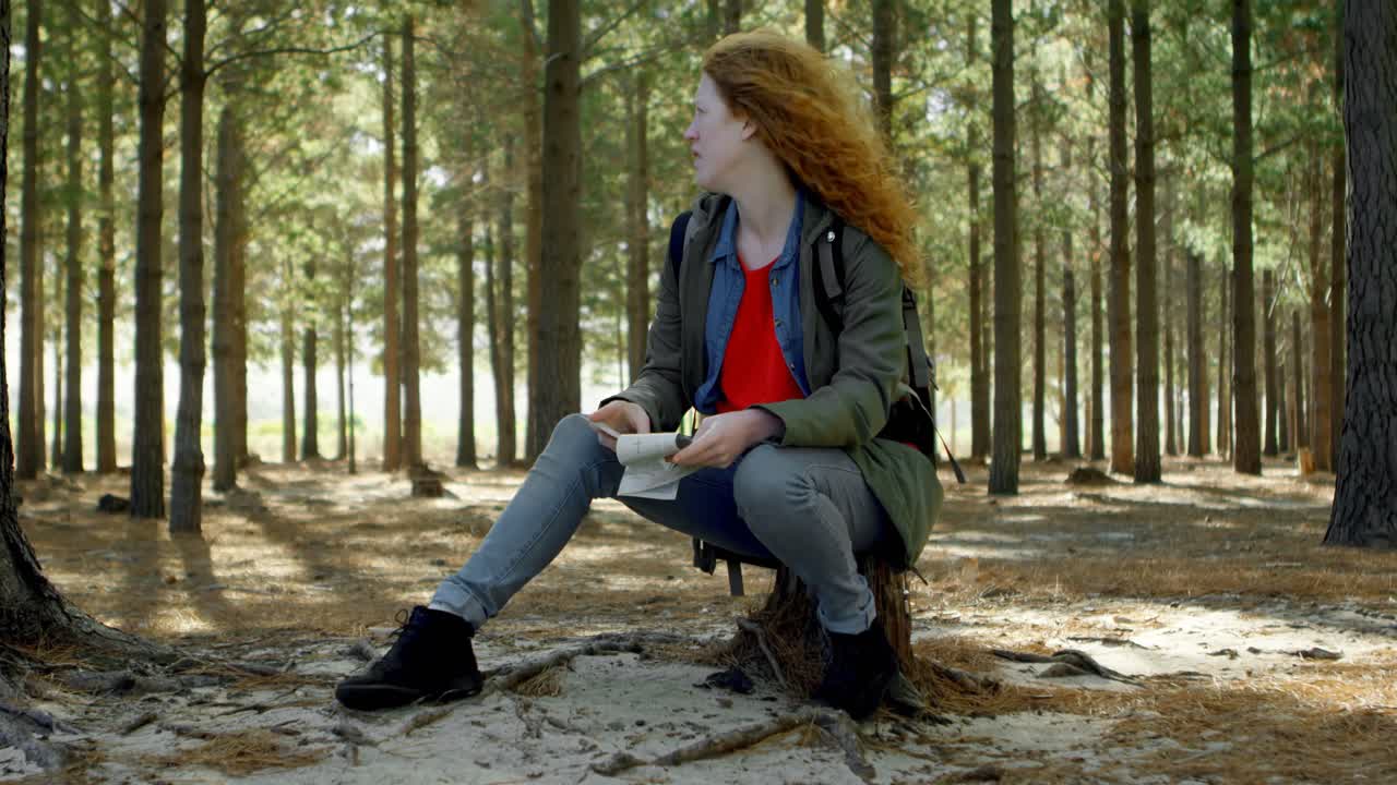 숲에서 휴식을 취하는 여자 4k