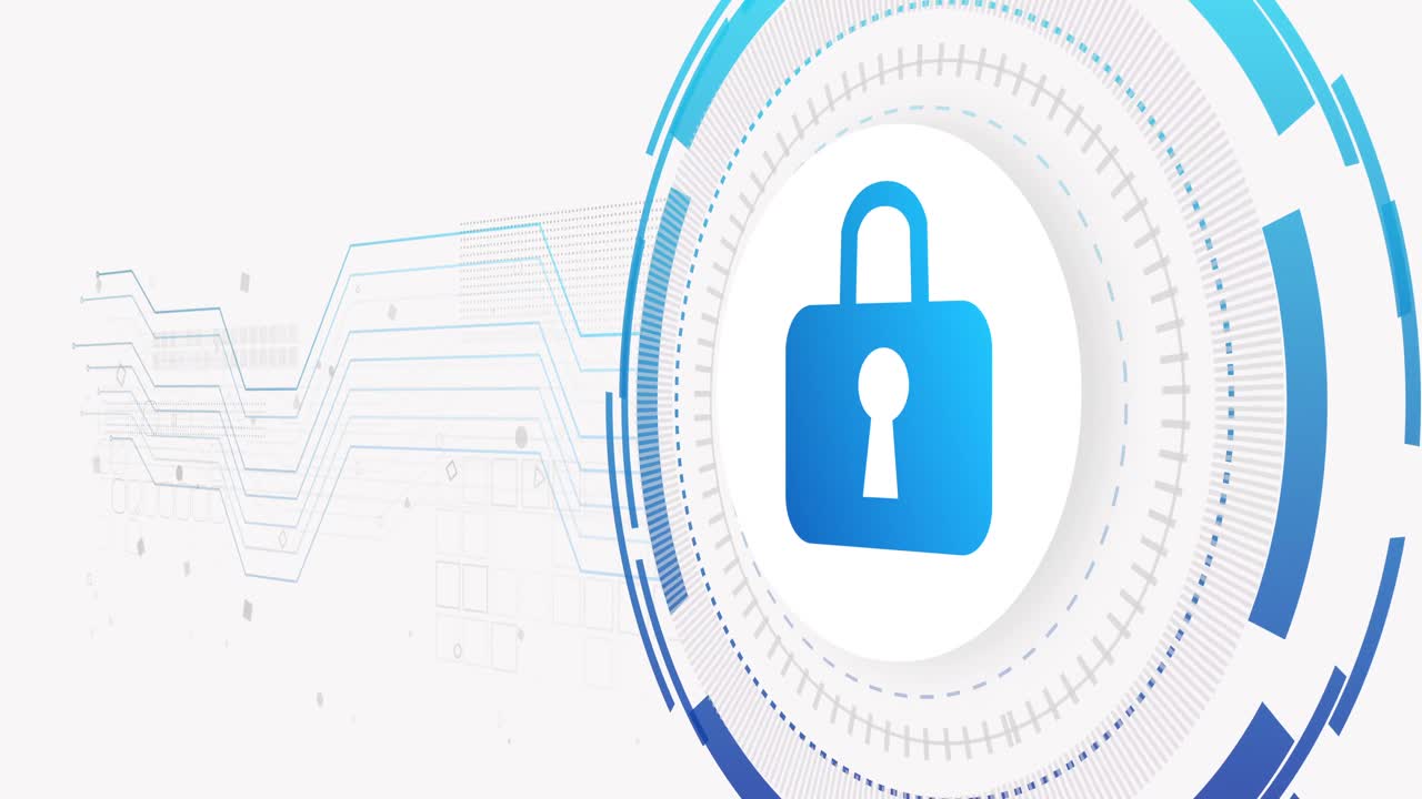 animación de la red de conexiones y el candado sobre fondo blanco